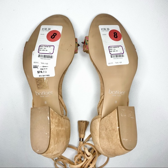 NWOT Vintage Botkier Suede Penelope City Sandal Lace Up Aztec Beaded Heel - Picture 12 of 14